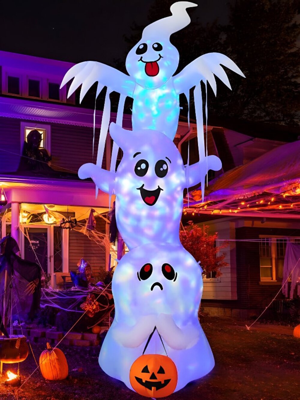 9.8 FT High Halloween Inflatable Overlap Ghost Outdoor Decorations Blow Up Yard
